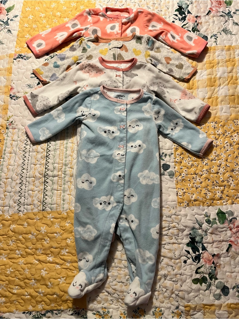 Four LIKE NEW Carter's Footed One-Piece PJs/Outfits Fleece & Knit 6 months
